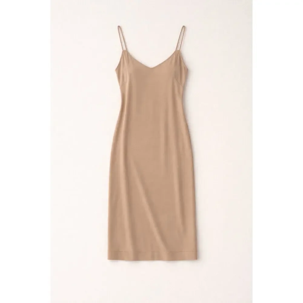 Akris Stretch Knit Midi Slip Dress Beige Size 8 - Picture 2 of 13